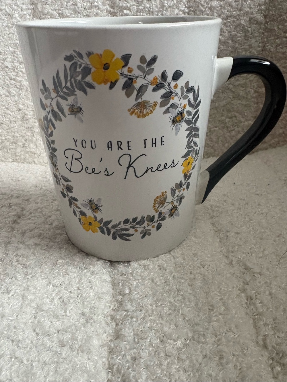 Bee's Knees Yellow Floral Ceramic Mug - White & Black